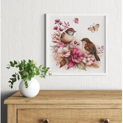 Kit de point de croix compté "Les oiseaux - Printemps" 22x21cm SB2420