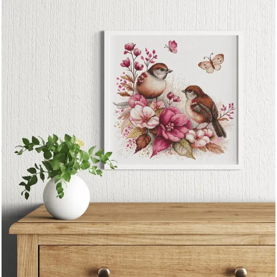 Kit de point de croix compté "Les oiseaux - Printemps" 22x21cm SB2420