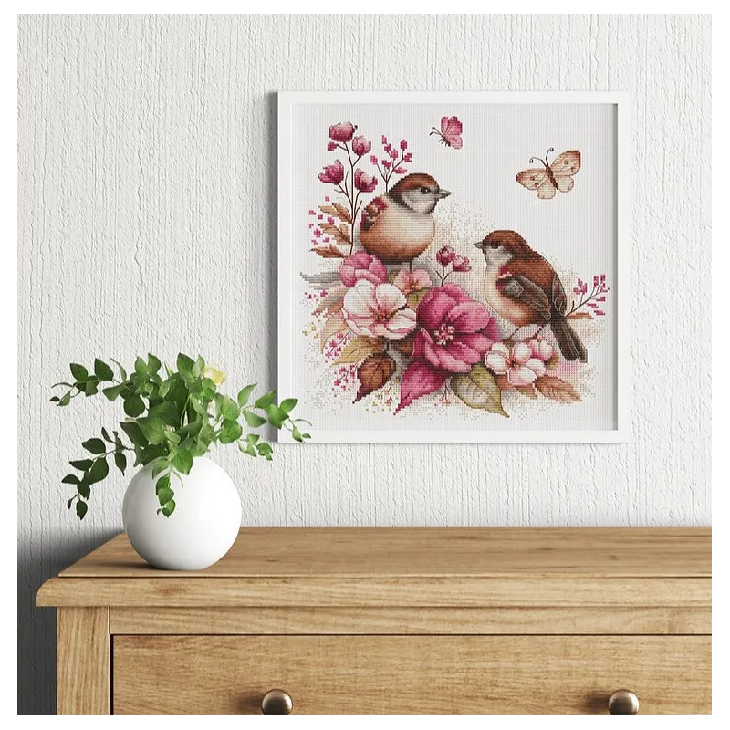 Kit de point de croix compté "Les oiseaux - Printemps" 22x21cm SB2420