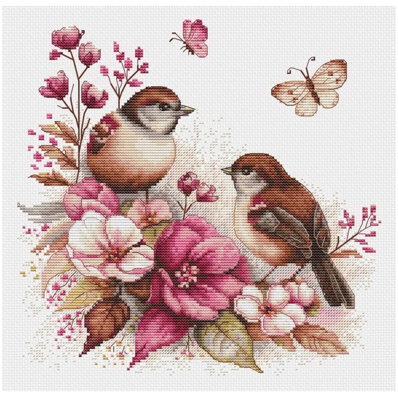 Kit de point de croix compté "Les oiseaux - Printemps" 22x21cm SB2420