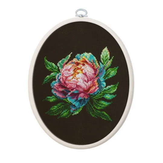 Gezählter Kreuzstich-Set mit Reifen Inklusive ''Abalone Pearl'' Pfingstrose 12x12cm SBC203