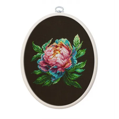 Gezählter Kreuzstich-Set mit Reifen Inklusive ''Abalone Pearl'' Pfingstrose 12x12cm SBC203