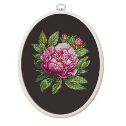Counted Cross Stitch Kit with Hoop Included ’’Peter Brand’’ Peony 12x13cm SBC204