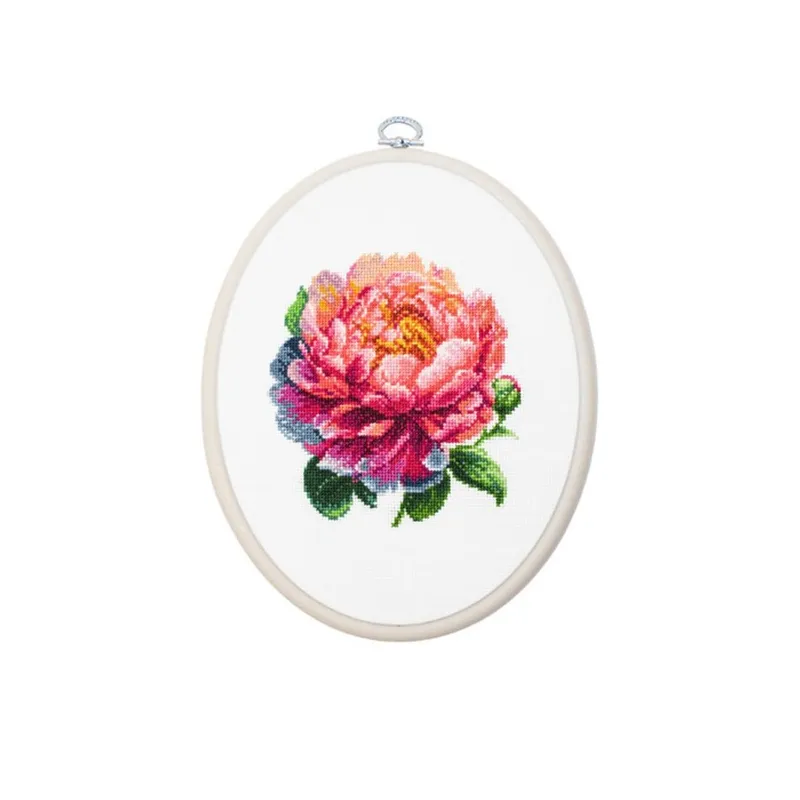 Counted Cross Stitch Kit with Hoop Included ’’Coral Charm’’ Peony 12x12cm SBC205