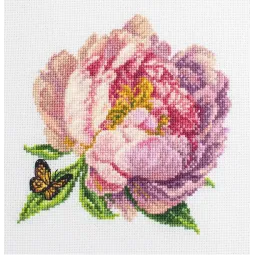 Kit de point de croix compté avec cercle inclus ’’Rozella’’ Pivoine 12x12cm SBC206