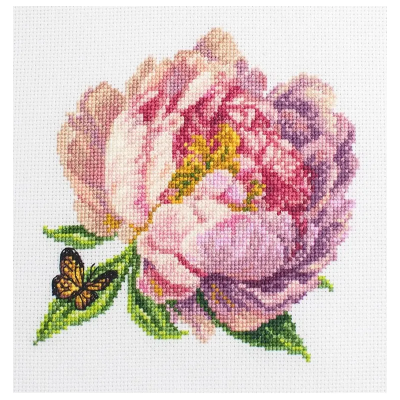 Kit de point de croix compté avec cerceau inclus « Rozella » Pivoine 12x12cm SBC206