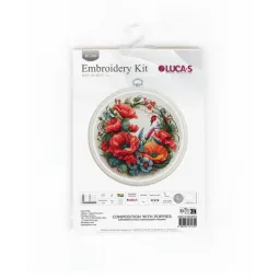 Kit de point de croix compté avec cercle inclus "Composition with Poppies" 17x17cm SBC209