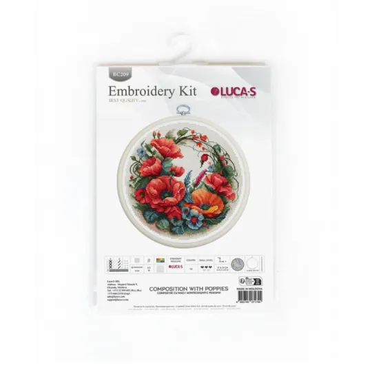 Counted Cross Stitch Kit with Hoop Included "Composition With Poppies" 17x17cm SBC209