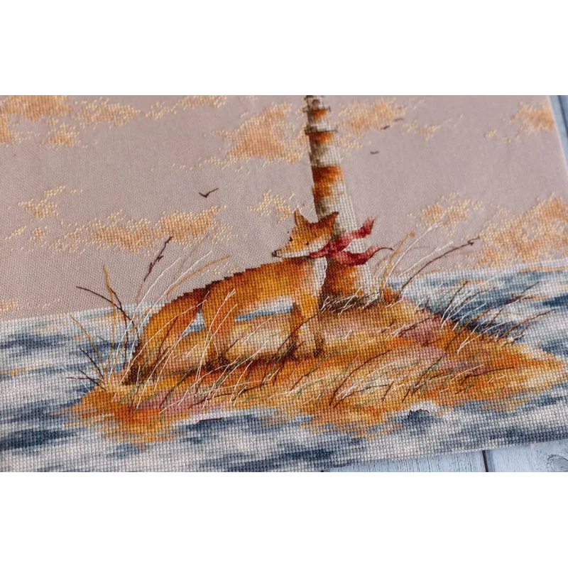 (Eingestellt) Gezählter Kreuzstich-Set "Fuchs auf Insel" 34x25cm SCD006