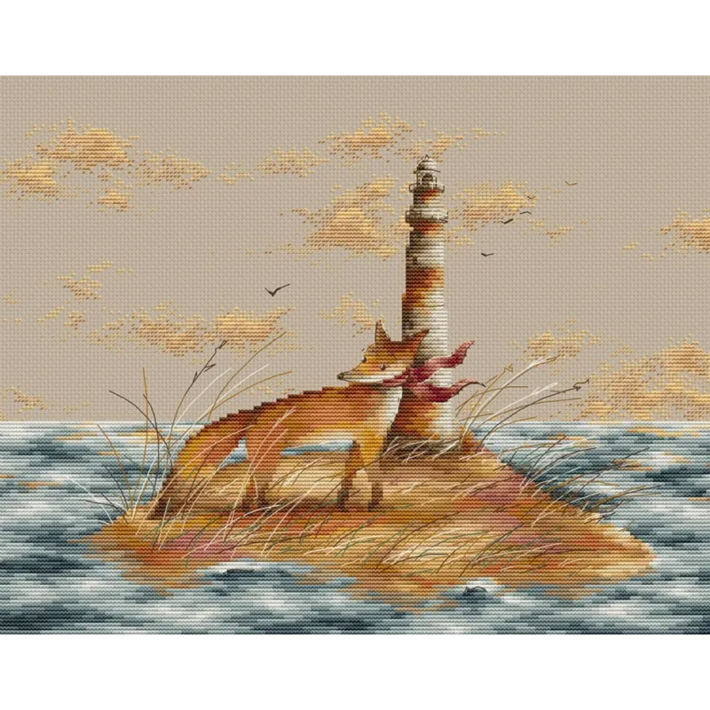 (Eingestellt) Gezählter Kreuzstich-Set "Fuchs auf Insel" 34x25cm SCD006