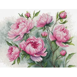 Kit de point de croix compté "Le charme des pivoines" 29x22cm SB7019