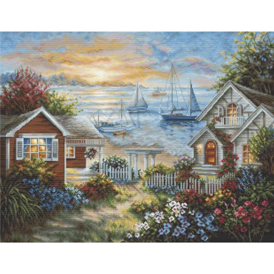 (D) Counted Cross Stitch kit "Tranquil Seafront" 31x24cm SG619