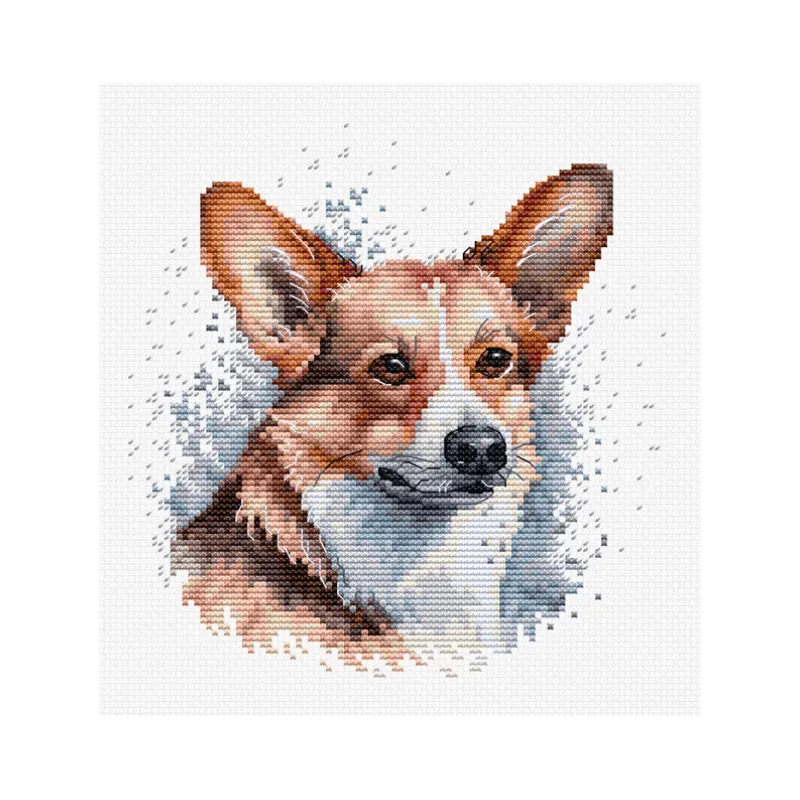 Kit de point de croix avec cerceau inclus "Welsh Corgi" 14x15 cm SBC212