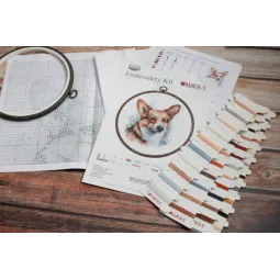 Cross Stitch Kit with Hoop Included "Welsh Corgi" 14x15 cm SBC212