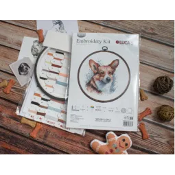 Набор для вышивания крестиком с пяльцами "Welsh Corgi" 14x15 см SBC212