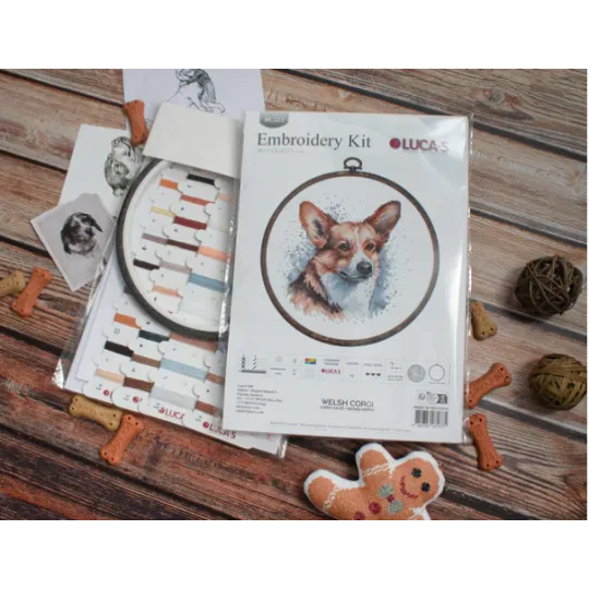 Kit de point de croix avec cerceau inclus "Welsh Corgi" 14x15 cm SBC212