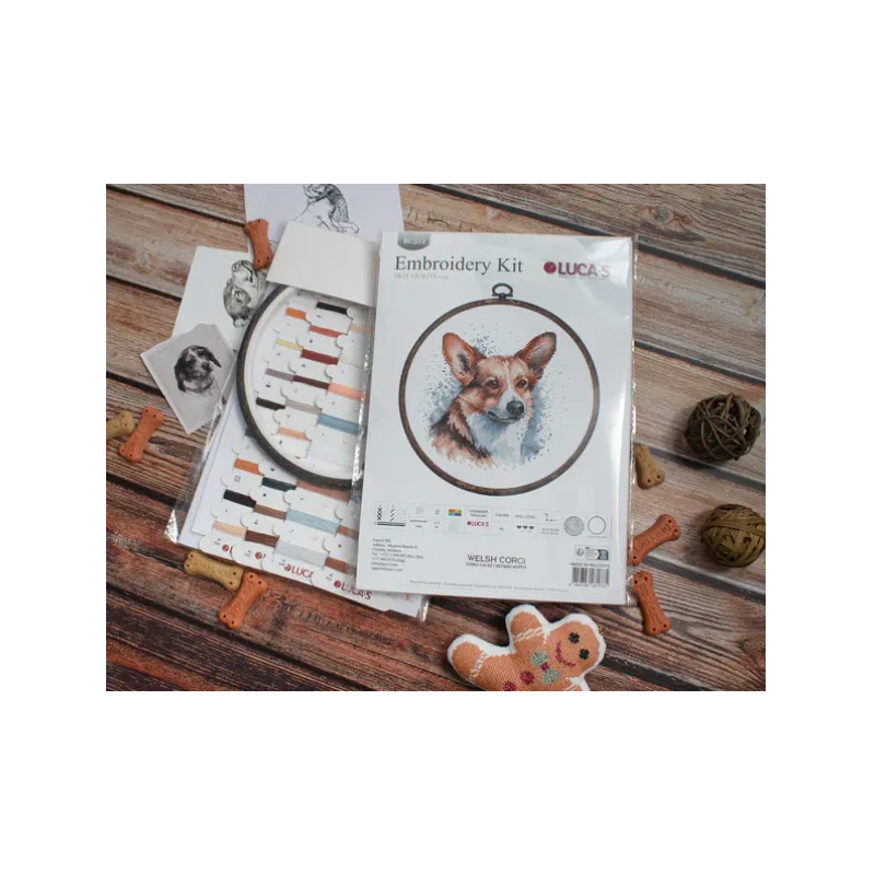 Kit de point de croix avec cerceau inclus "Welsh Corgi" 14x15 cm SBC212