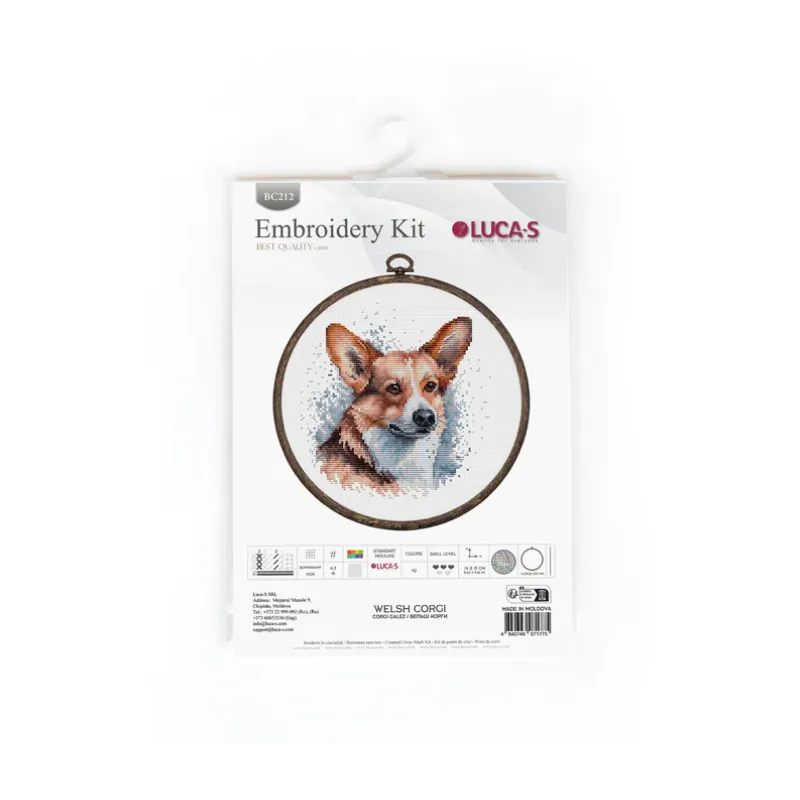 Kit de point de croix avec cerceau inclus "Welsh Corgi" 14x15 cm SBC212