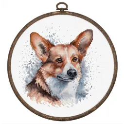 Kryželio siuvinėjimo rinkinys su lankelis "Welsh Corgi" 14x15 cm SBC212