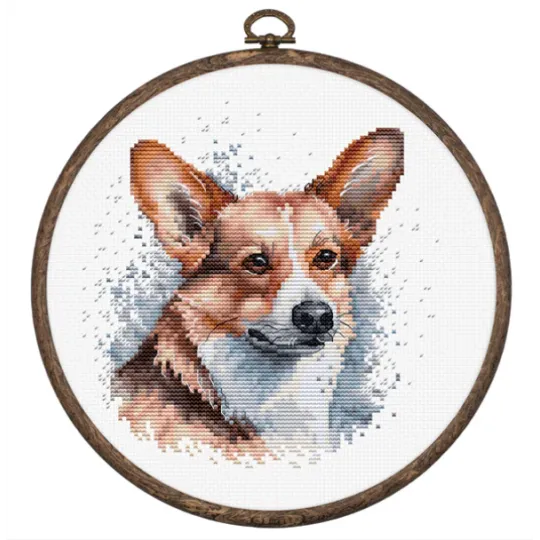 Kit de point de croix avec cerceau inclus "Welsh Corgi" 14x15 cm SBC212