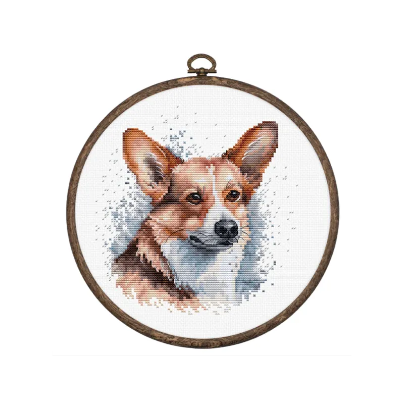 Kit de point de croix avec cerceau inclus "Welsh Corgi" 14x15 cm SBC212
