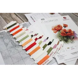 Skaičiuojamas kryželių siuvinėjimo rinkinys "Aguonų žiedai" 21x21cm SB7024