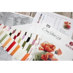 Skaičiuojamas kryželių siuvinėjimo rinkinys "Aguonų žiedai" 21x21cm SB7024