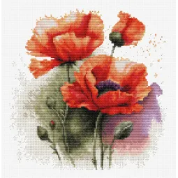 Skaičiuojamas kryželių siuvinėjimo rinkinys "Aguonų žiedai" 21x21cm SB7024