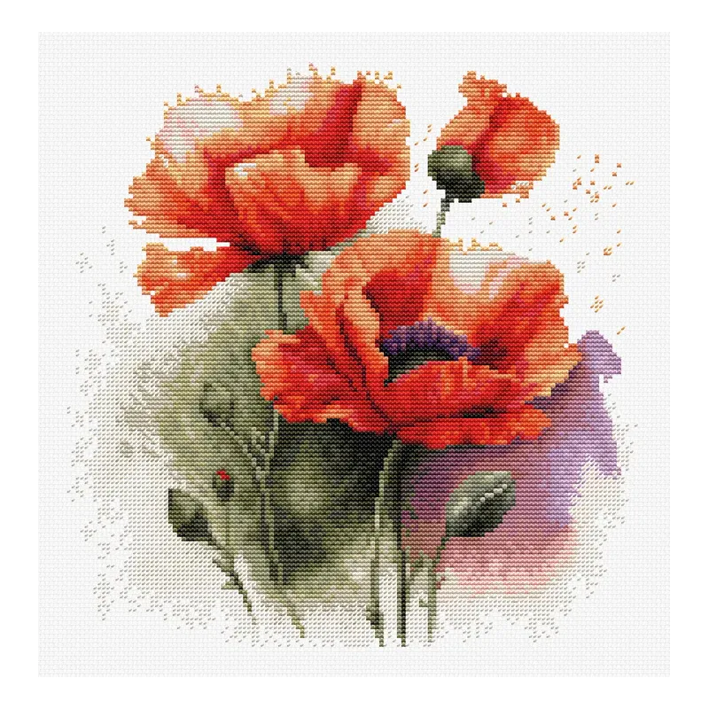 Kit au point de croix compté "Les fleurs de coquelicot" 21x21cm SB7024