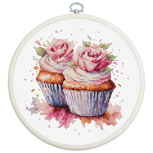 Kit de point de croix compté avec cercle inclus "The Cupcakes" 12x12cm SBC215