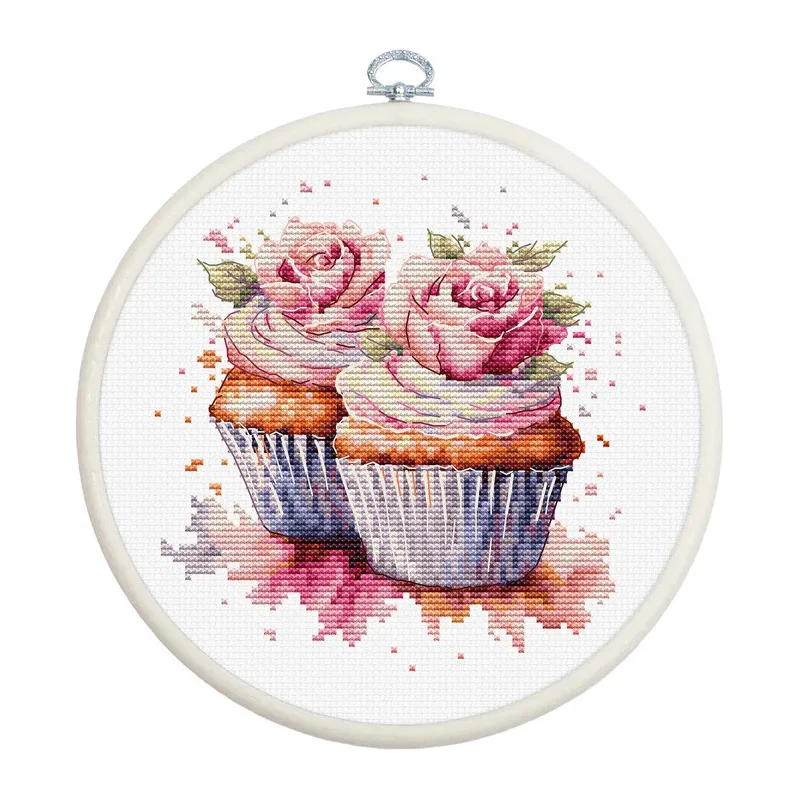 Kit de point de croix compté avec tambour inclus "Les Cupcakes" 12x12cm SBC215