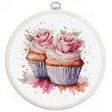 Kit de point de croix compté avec cercle inclus "The Cupcakes" 12x12cm SBC215