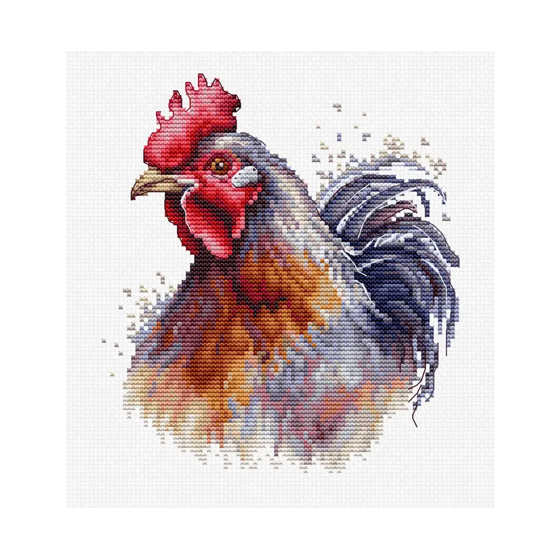 Kit de point de croix compté avec cercle inclus "Le Coq" 13,5x15cm SBC217