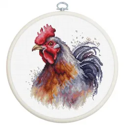 Kit de point de croix compté avec cerceau inclus "Le Coq" 13,5x15cm SBC217