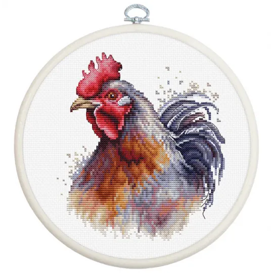 Kit de point de croix compté avec cerceau inclus "Le Coq" 13,5x15cm SBC217