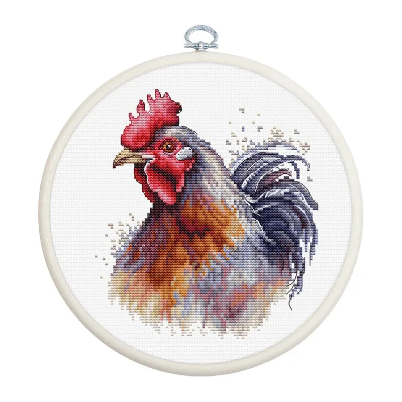 Kit de point de croix compté avec cercle inclus "Le Coq" 13,5x15cm SBC217
