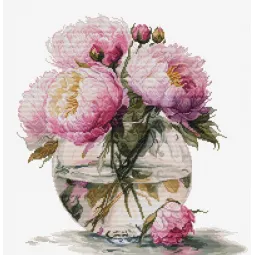 Siuvinėjimo rinkinys su skaičiais "Bijūnų puokštė" 29x31 cm SB7028