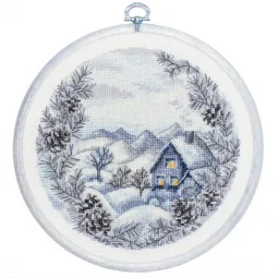 Kit de point de croix compté avec cerceau inclus « L'hiver » 17x17 cm SBC218