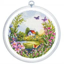 Skaičiuojamo kryželiu siuvinėjimo rinkinys su lanku „The Summer“ 17x17 cm SBC220