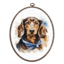 Counted Cross Stitch Kit with Hoop Included "The Dachshund" 16x17cm SBC222