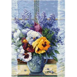 Siuvinėjimo kryželiu rinkinys "Puokštė su našlaitėmis" 25x36cm SB7030