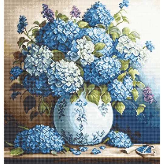 Petit Point Set "Vase mit Hortensien" 20x21cm SG700