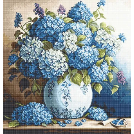 Petit Point Set "Vase mit Hortensien" 20x21cm SG700