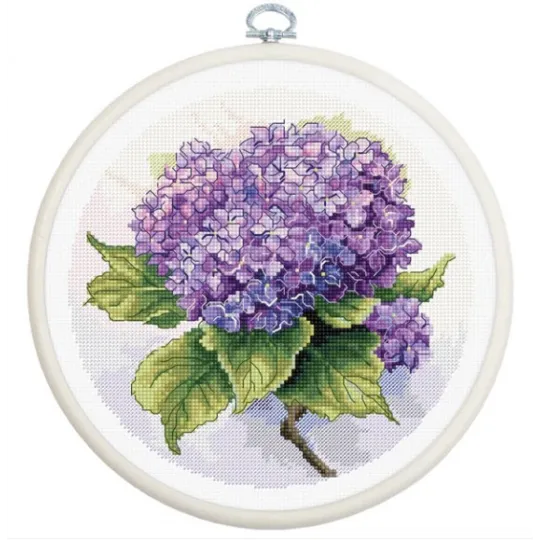 Zählmuster-Kreuzstichset mit Stickrahmen inklusive „Hortensie“ 17x17cm SBC225