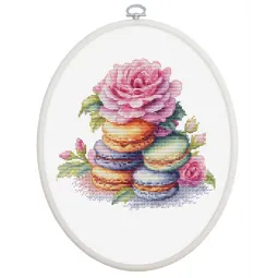 Kit de point de croix compté avec cercle inclus "Macaron français" 16x15cm SBC226