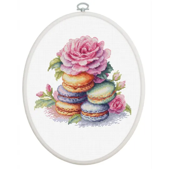 Counted Cross Stitch Kit with Hoop Included "French Macaron" 16x15cm SBC226