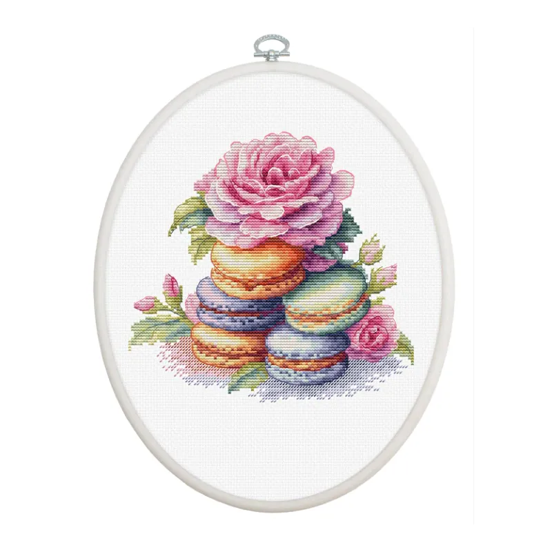 Counted Cross Stitch Kit with Hoop Included "French Macaron" 16x15cm SBC226