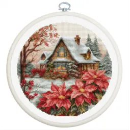 Counted Cross Stitch Kit with Hoop Included "Little House in The Forest" 17x17cm SBC227