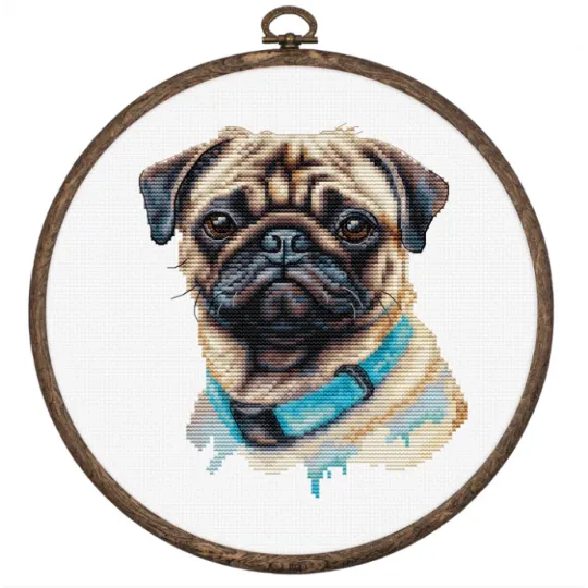 Counted Cross Stitch Kit with Hoop Included "Pug" 13x15cm SBC230