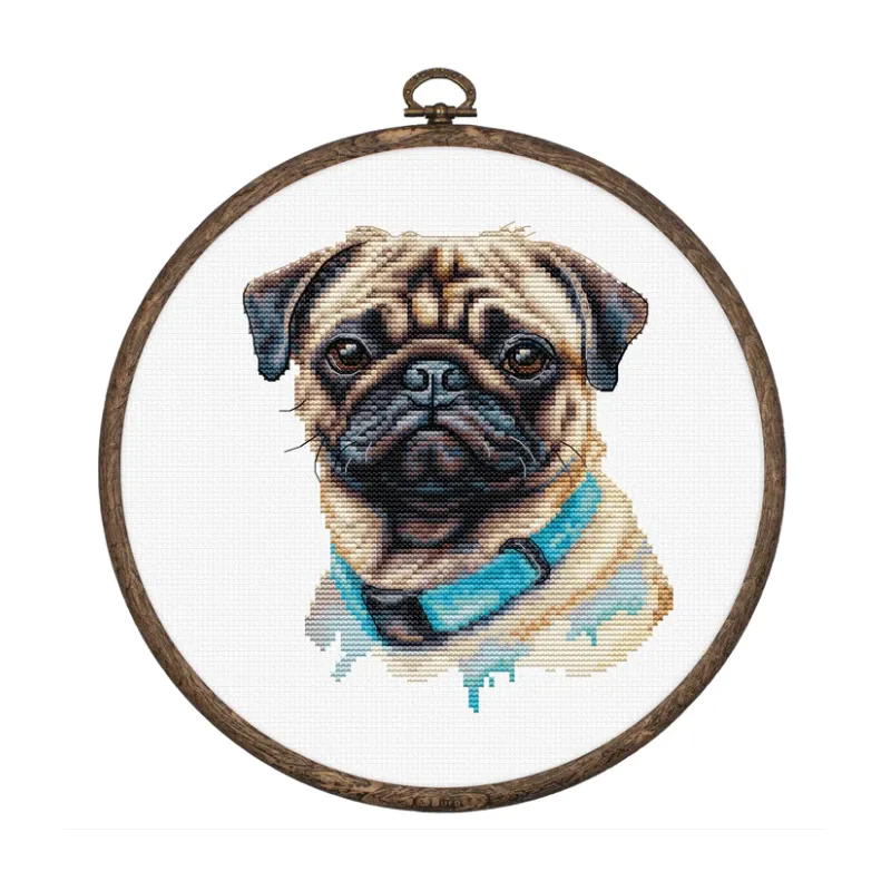 Counted Cross Stitch Kit with Hoop Included "Pug" 13x15cm SBC230